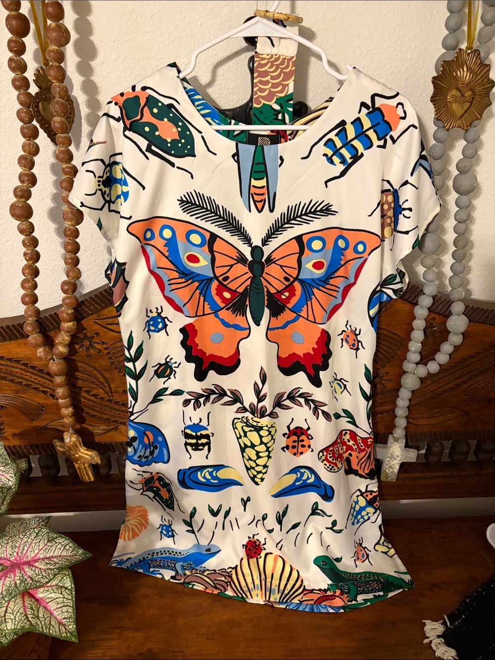 Butterfly Print Tunic Dress - White Multicolor